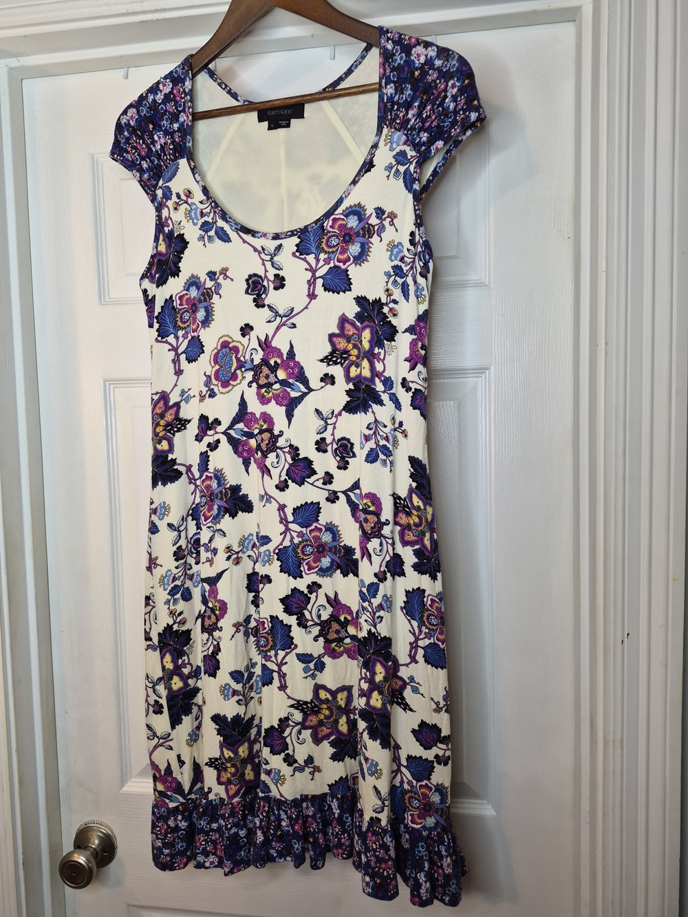 Karen Kane Cream Midi Dress with Purple Floral Print Large